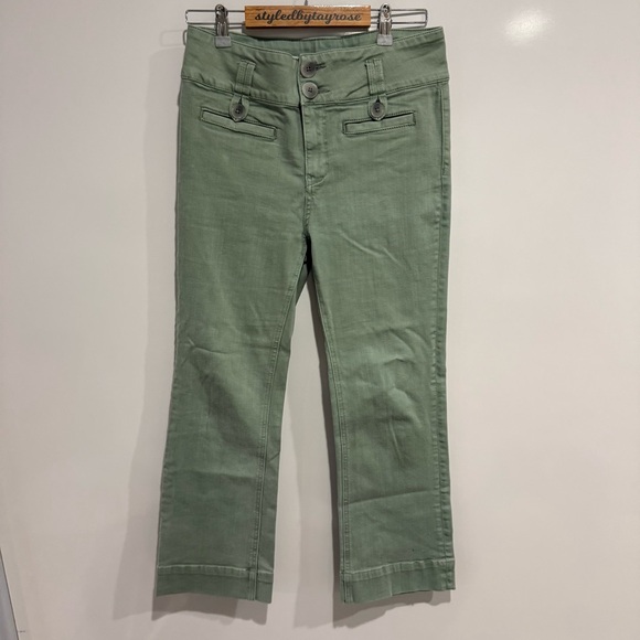 Anthropologie Pilcro High Rise Flare Sage Green Cropped Pants - Picture 5 of 11